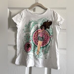 Place Girls White Tee with Watermelon and Girl Graphic